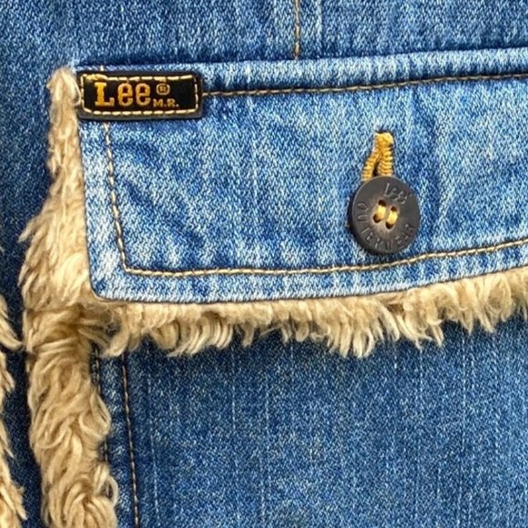 Lee Longline Faux Fur Denim Jean Jacket Cowgirl Western Fall Vintage 90s Faded-M - Picture 4 of 16